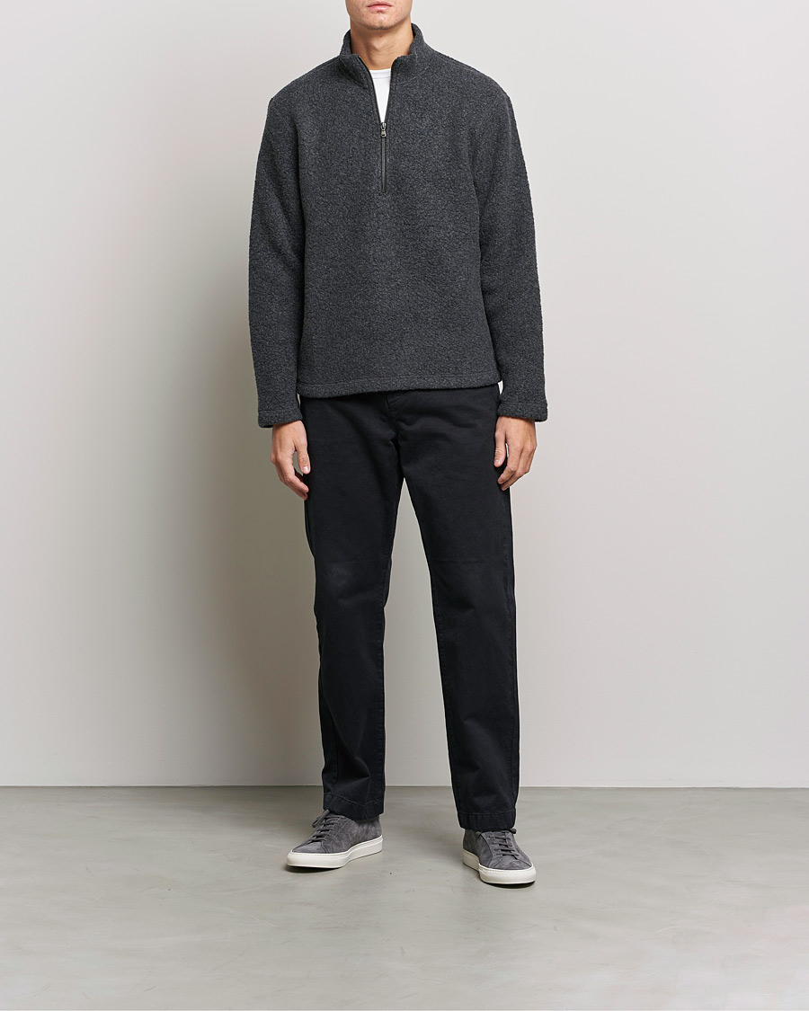Uomini | Maglieria | Sunspel | Eco Wool Half Zip Fleece Charcoal Melange