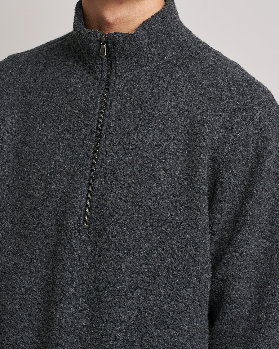 Uomini | Maglieria | Sunspel | Eco Wool Half Zip Fleece Charcoal Melange