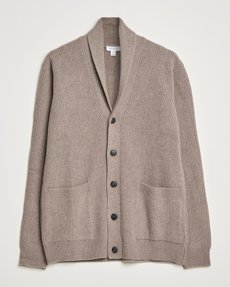 Uomini | Maglieria | Sunspel | Lambswool/Cashmere Shawl Cardigan  Oatmeal Melange