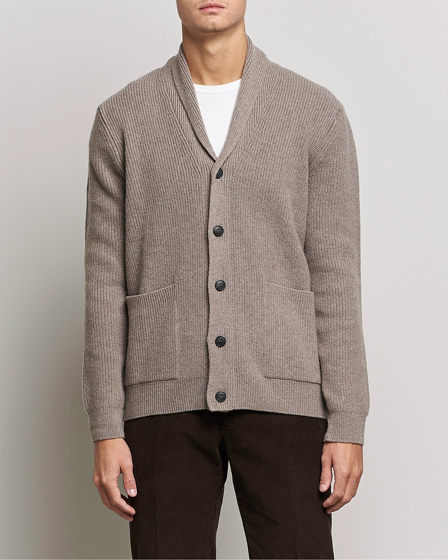 Uomini | Maglieria | Sunspel | Lambswool/Cashmere Shawl Cardigan  Oatmeal Melange