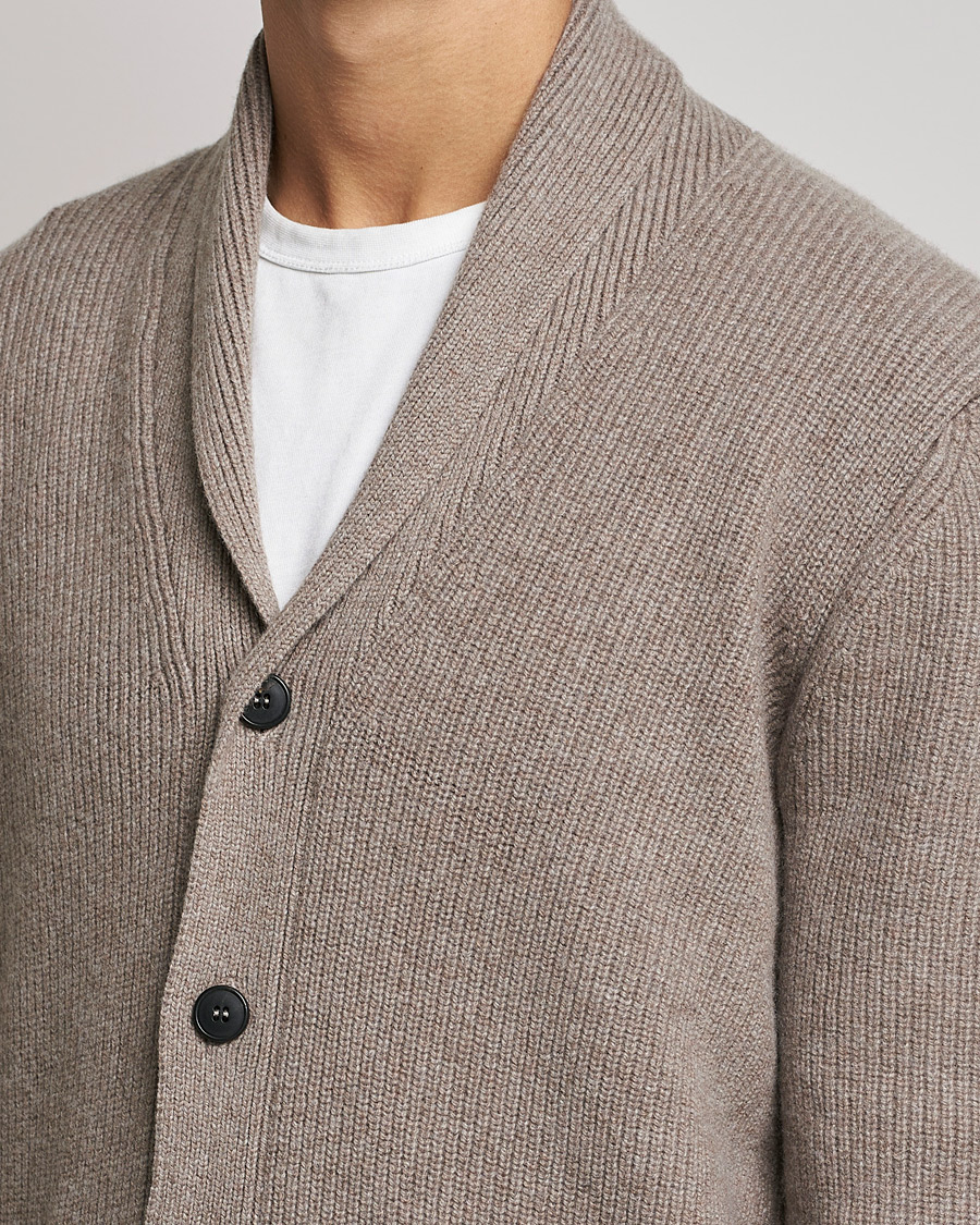 Uomini | Maglieria | Sunspel | Lambswool/Cashmere Shawl Cardigan  Oatmeal Melange