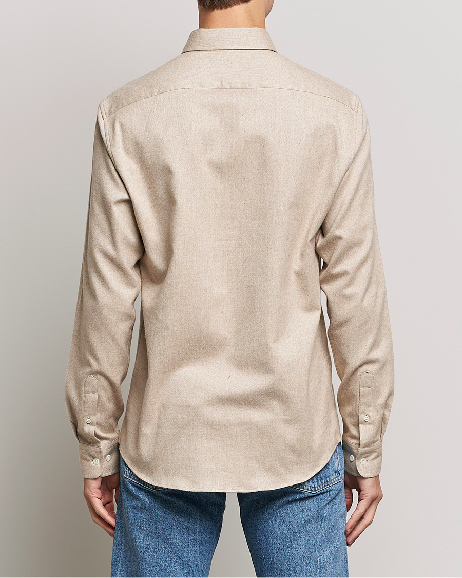 Uomini | Camicie | Sunspel | Brushed Cotton Flannel Shirt Oatmeal Melange