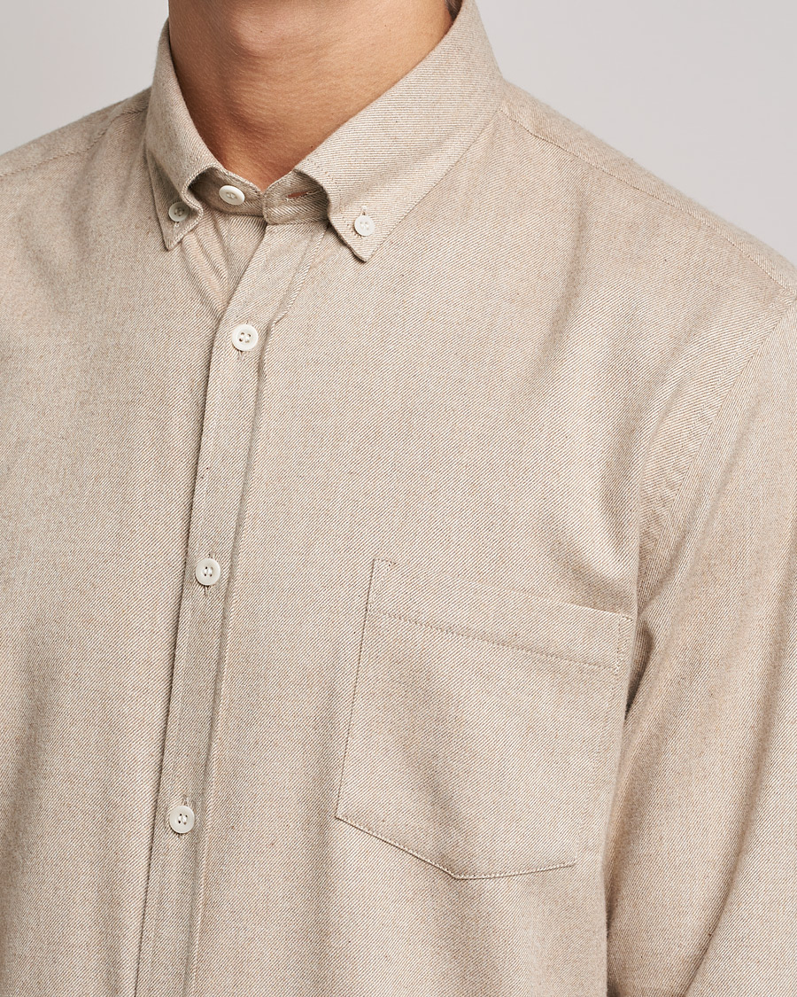 Uomini | Camicie | Sunspel | Brushed Cotton Flannel Shirt Oatmeal Melange