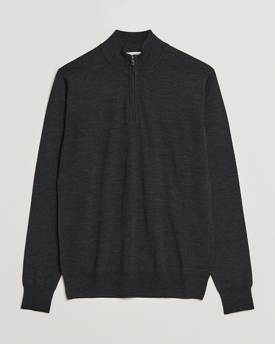 Uomini | Maglieria | Sunspel | Merino Half Zip Sweater Charcoal Melange