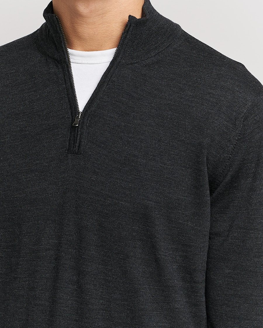 Uomini | Maglieria | Sunspel | Merino Half Zip Sweater Charcoal Melange