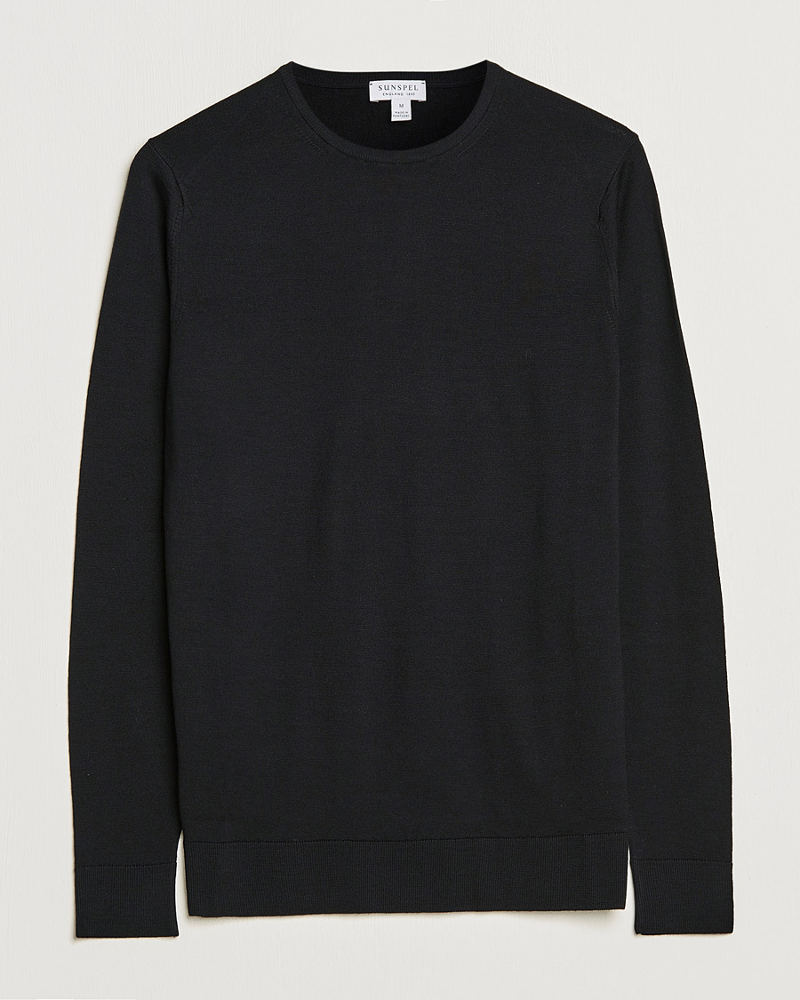 Uomini | Maglieria | Sunspel | Crew Neck Jumper Black