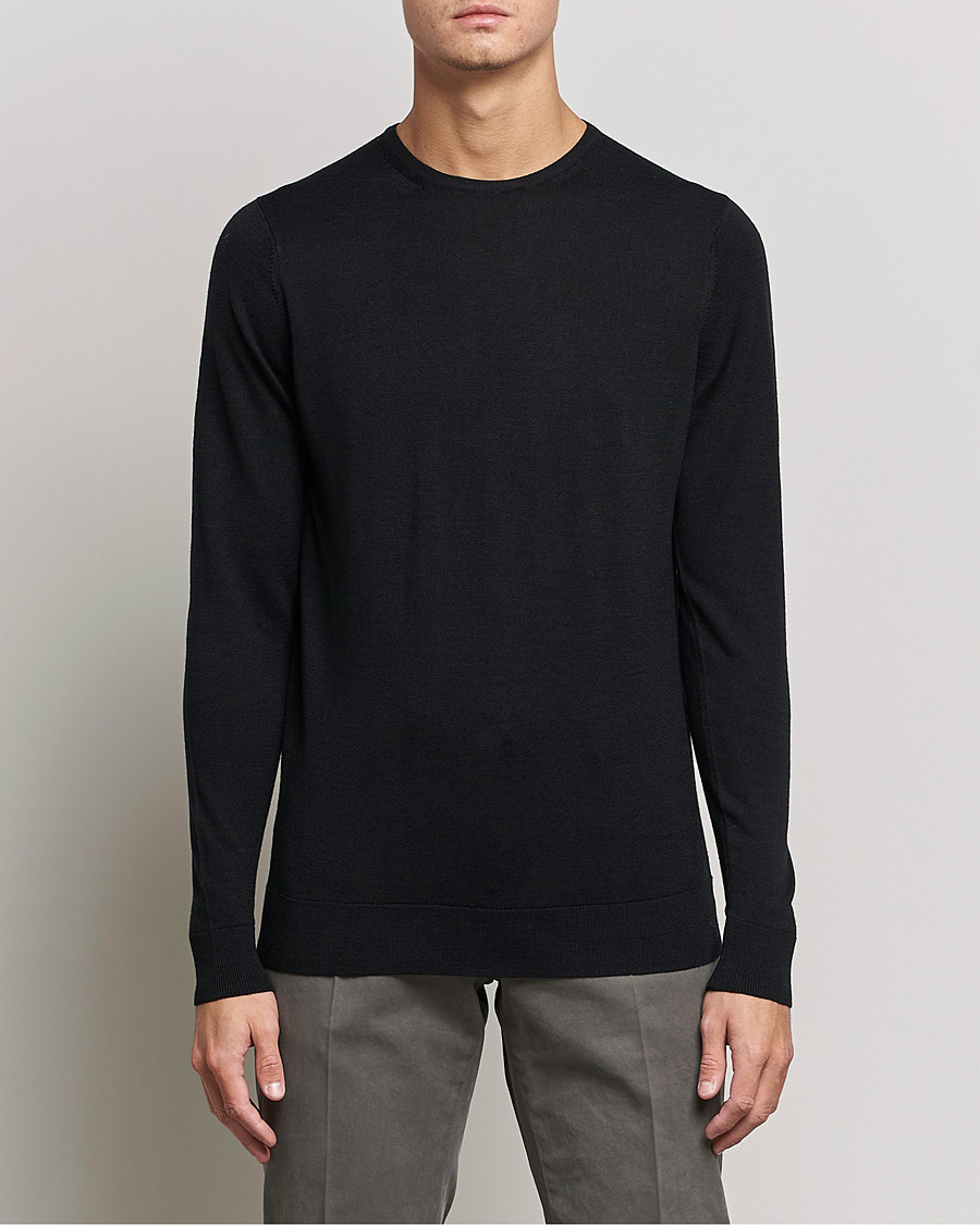 Uomini | Maglieria | Sunspel | Crew Neck Jumper Black