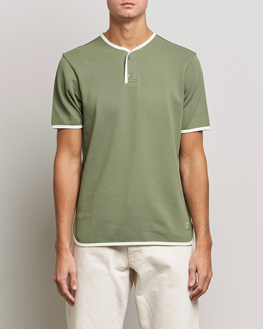 Uomini | T-shirt | Sunspel | Paul Weller Heavy Cotton Pique Henley T-Shirt Dark Sage