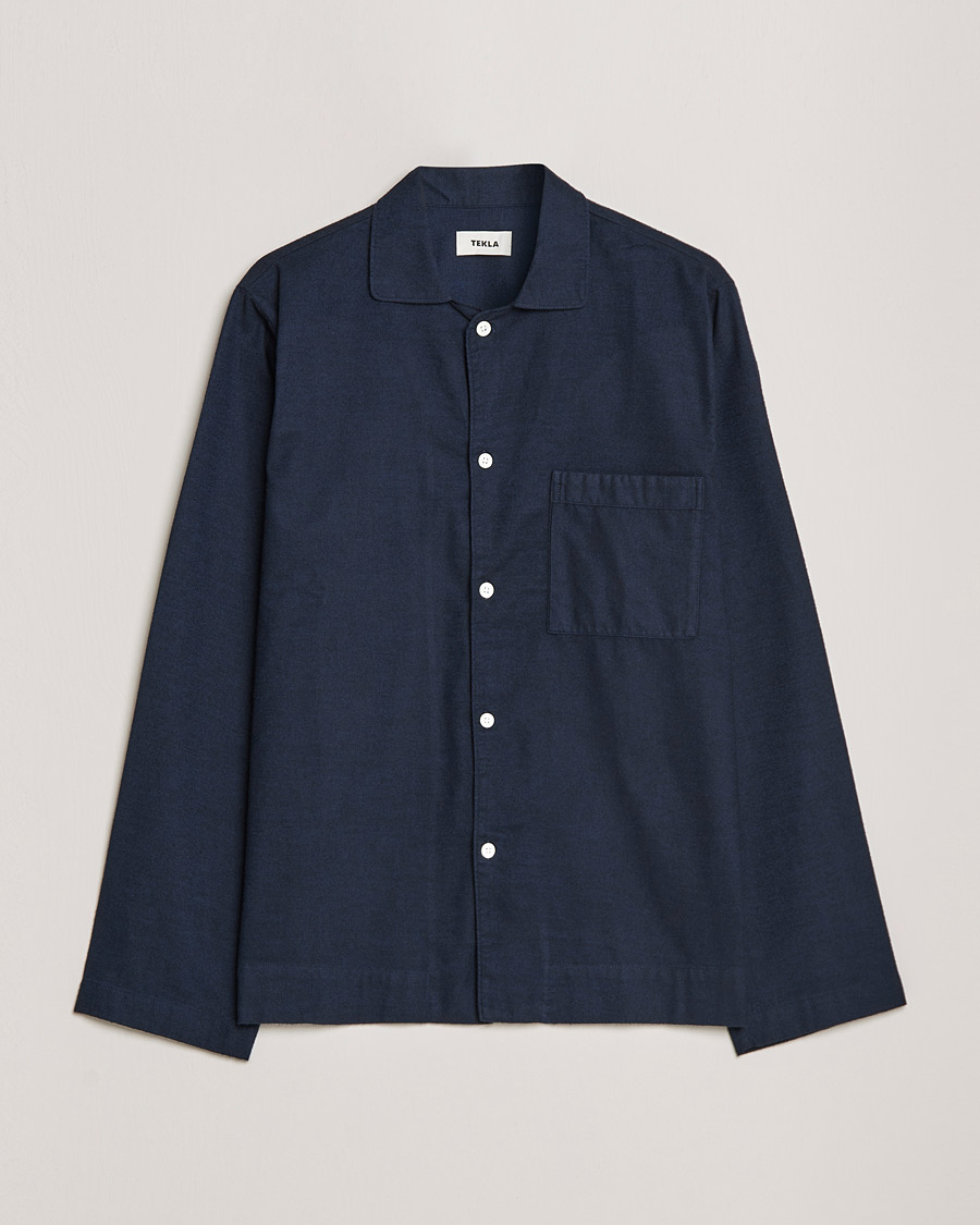 Uomini | Accappatoi & Pigiami | Tekla | Flannel Pyjama Shirt Midnight Blue