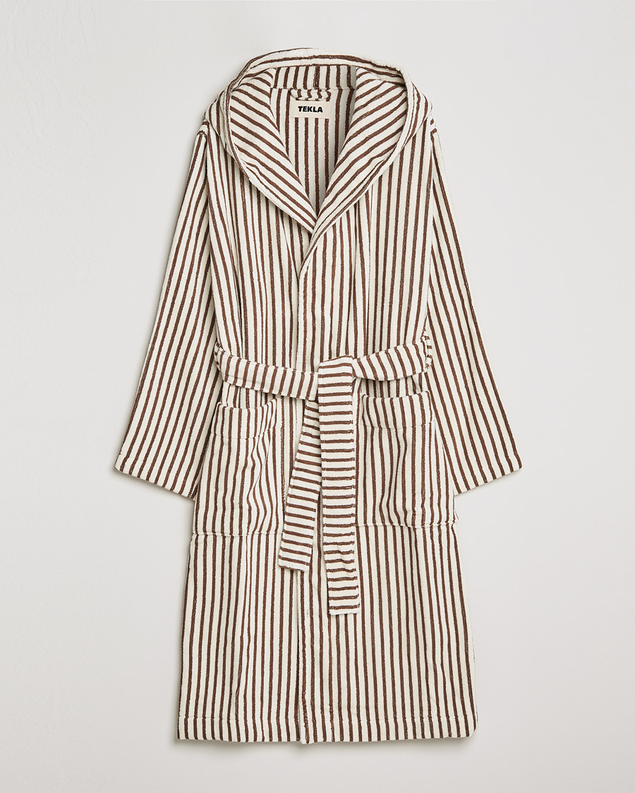 Uomini | Accappatoi & Pigiami | Tekla | Organic Terry Hooded Bathrobe Kodiak Stripes