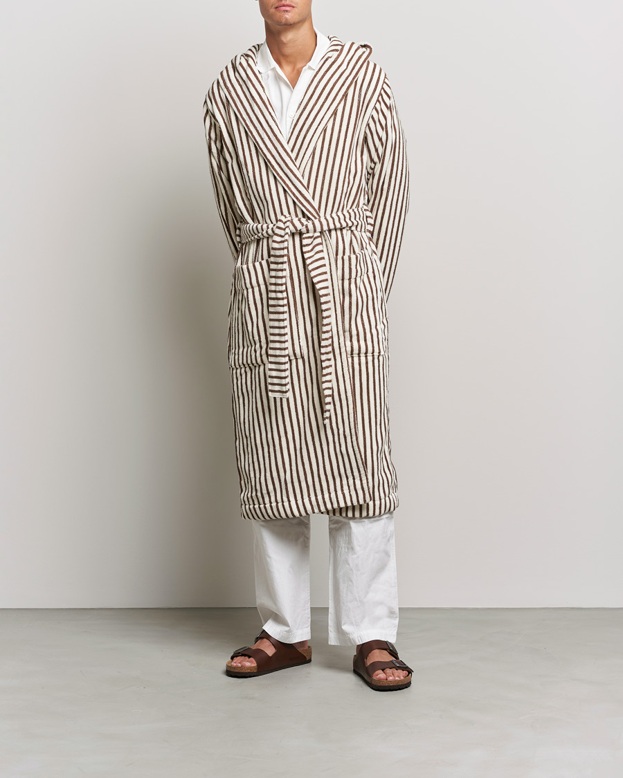 Uomini | Accappatoi & Pigiami | Tekla | Organic Terry Hooded Bathrobe Kodiak Stripes