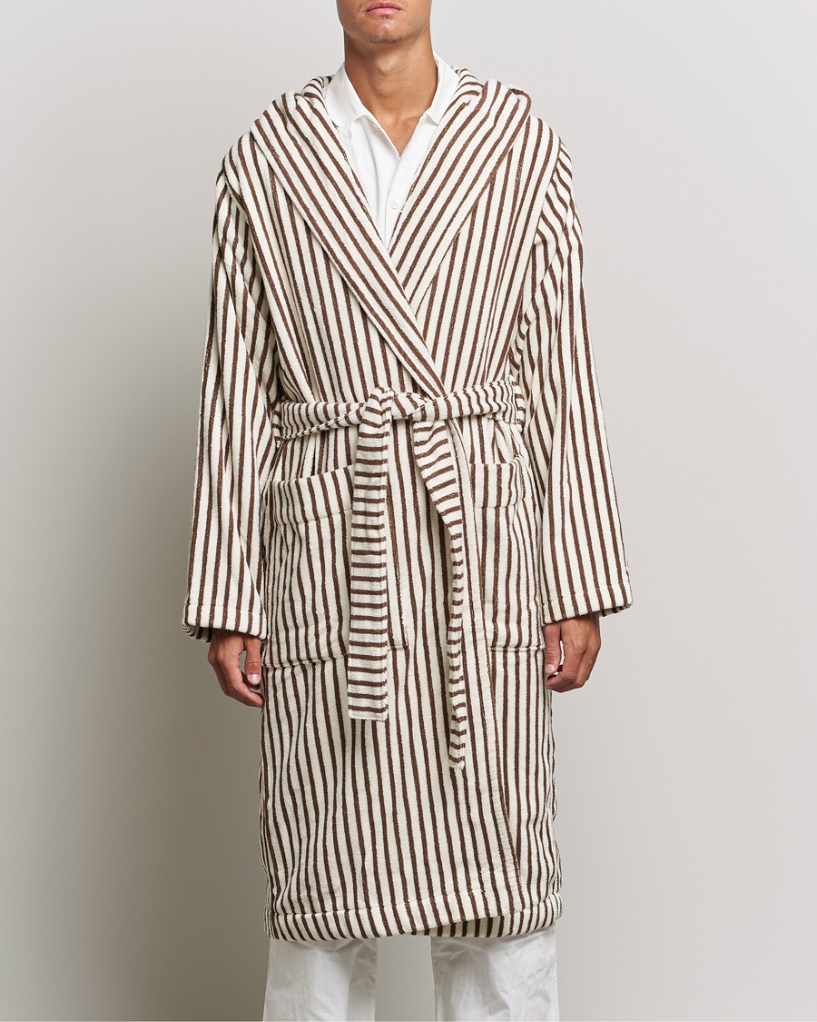 Uomini | Accappatoi & Pigiami | Tekla | Organic Terry Hooded Bathrobe Kodiak Stripes