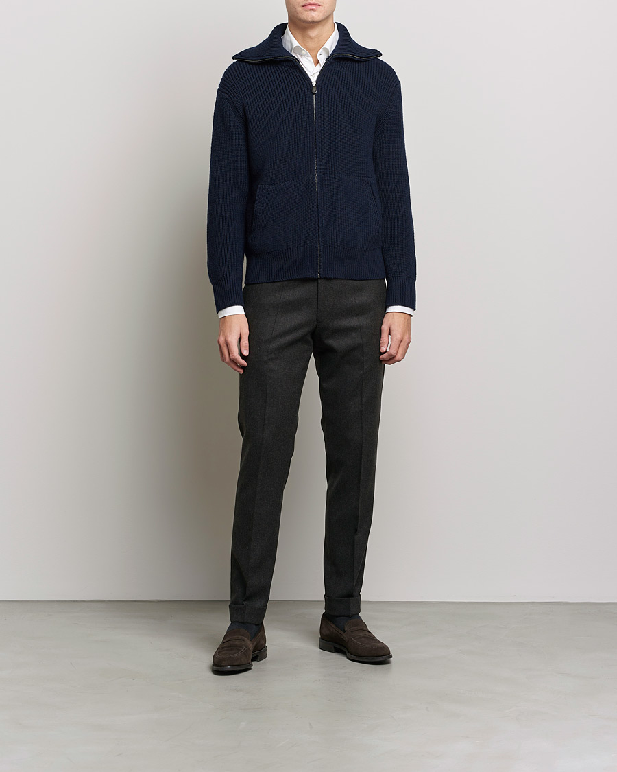 Uomini | Maglieria | Piacenza Cashmere | Heavy Zip Cardigan Navy