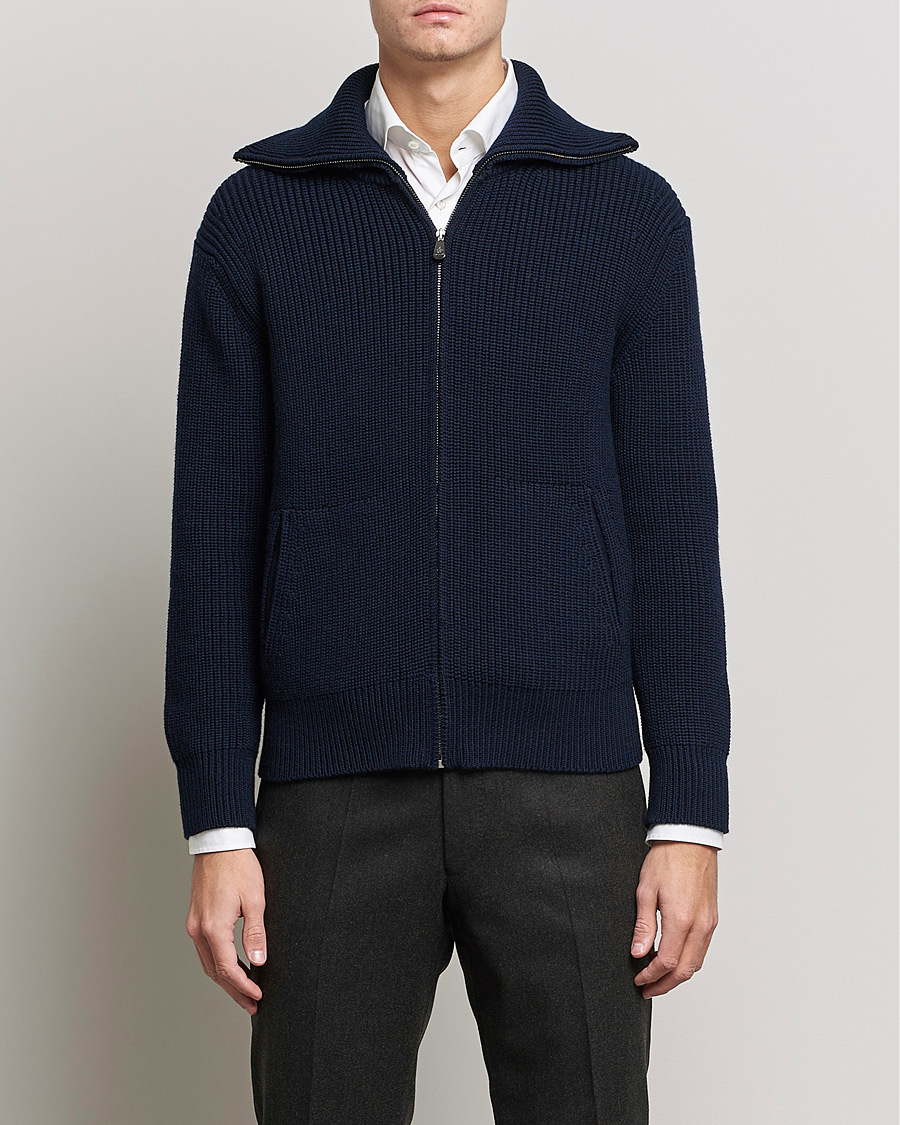Uomini | Maglieria | Piacenza Cashmere | Heavy Zip Cardigan Navy