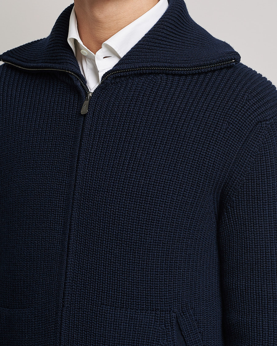 Uomini | Maglieria | Piacenza Cashmere | Heavy Zip Cardigan Navy