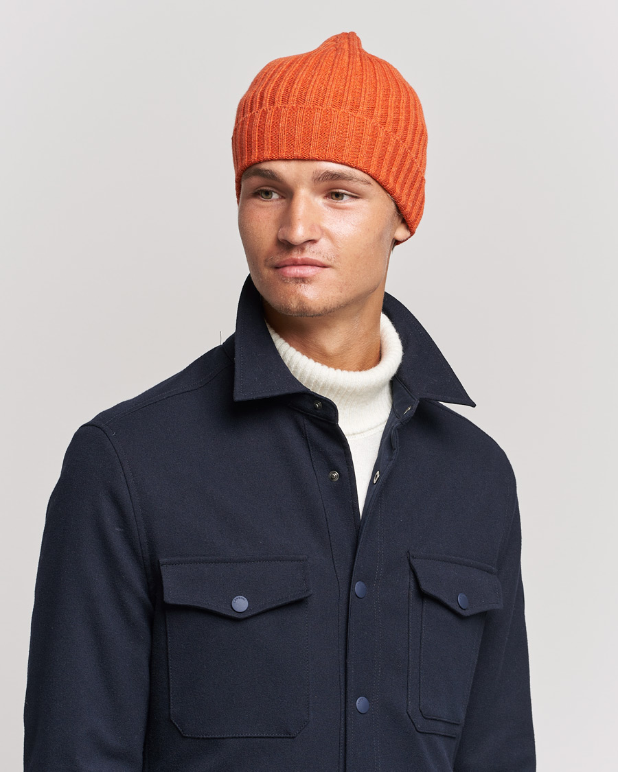 Uomini | Piacenza Cashmere Ribbed Cashmere Beanie Orange | Piacenza Cashmere | Ribbed Cashmere Beanie Orange