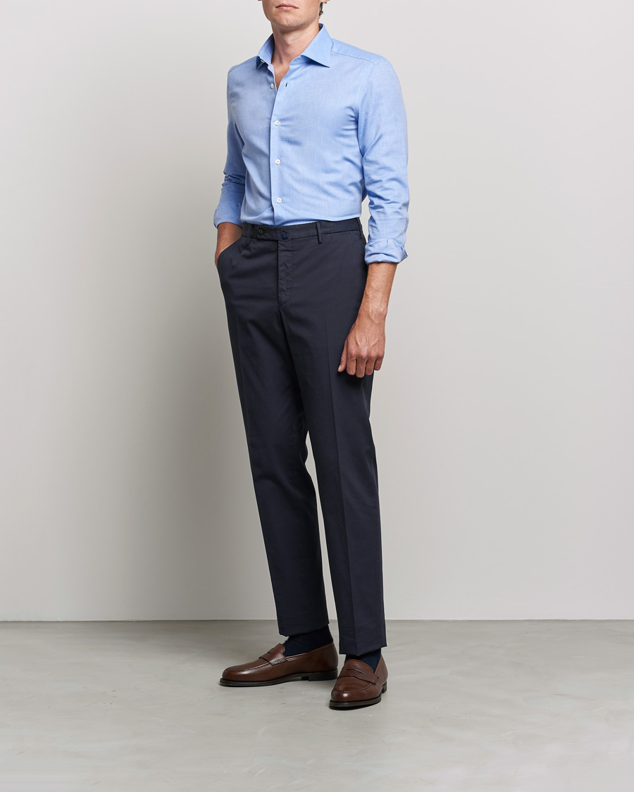 Uomini | Camicie | Mazzarelli | Soft Twill Cotton Shirt Light Blue