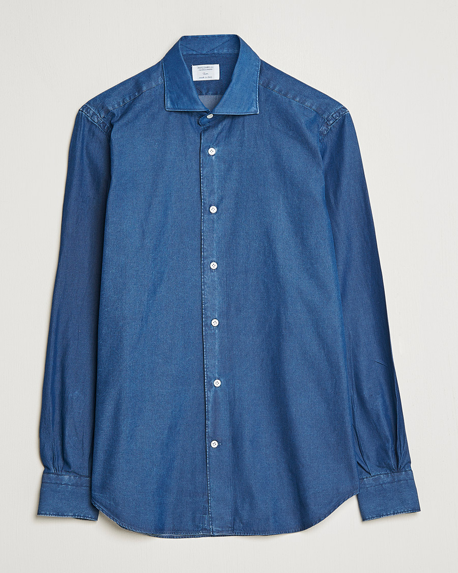 Uomini | Camicie | Mazzarelli | Soft Denim Shirt Dark Indigo