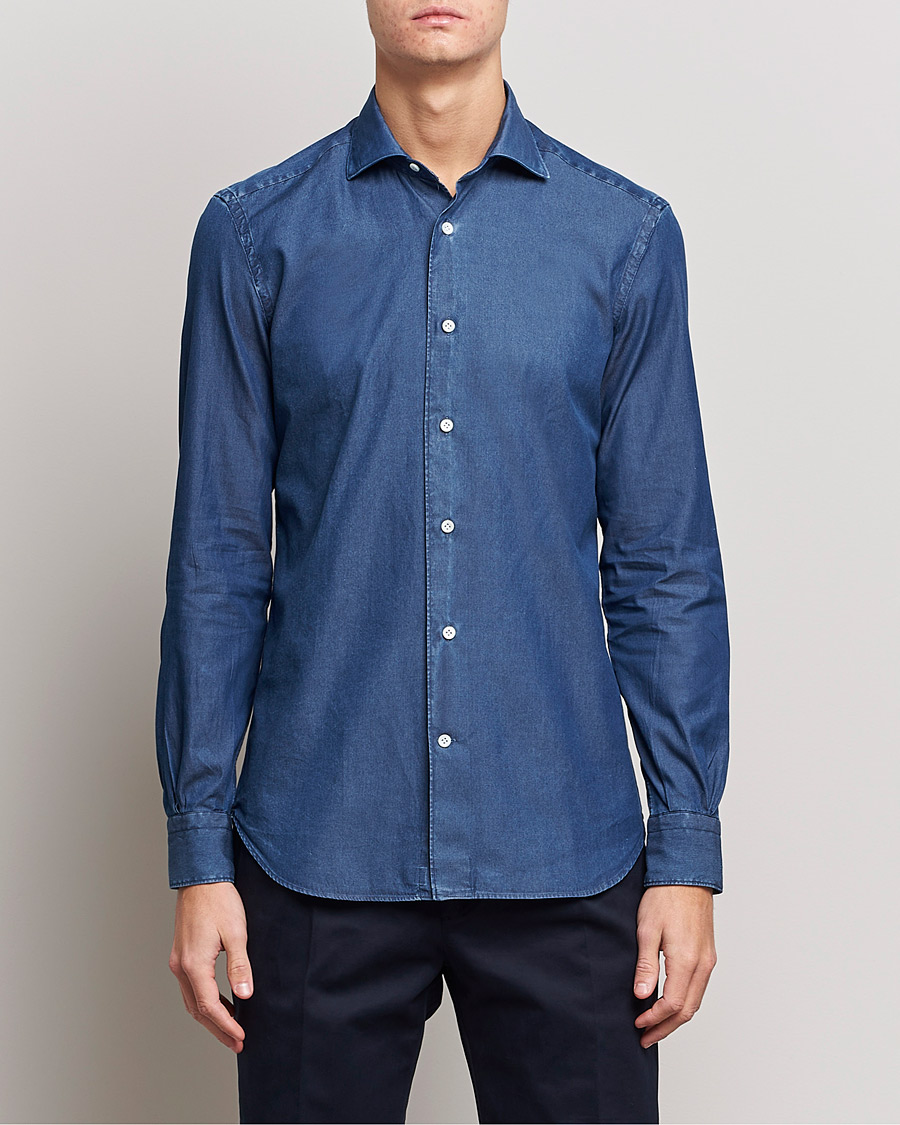 Uomini | Camicie | Mazzarelli | Soft Denim Shirt Dark Indigo