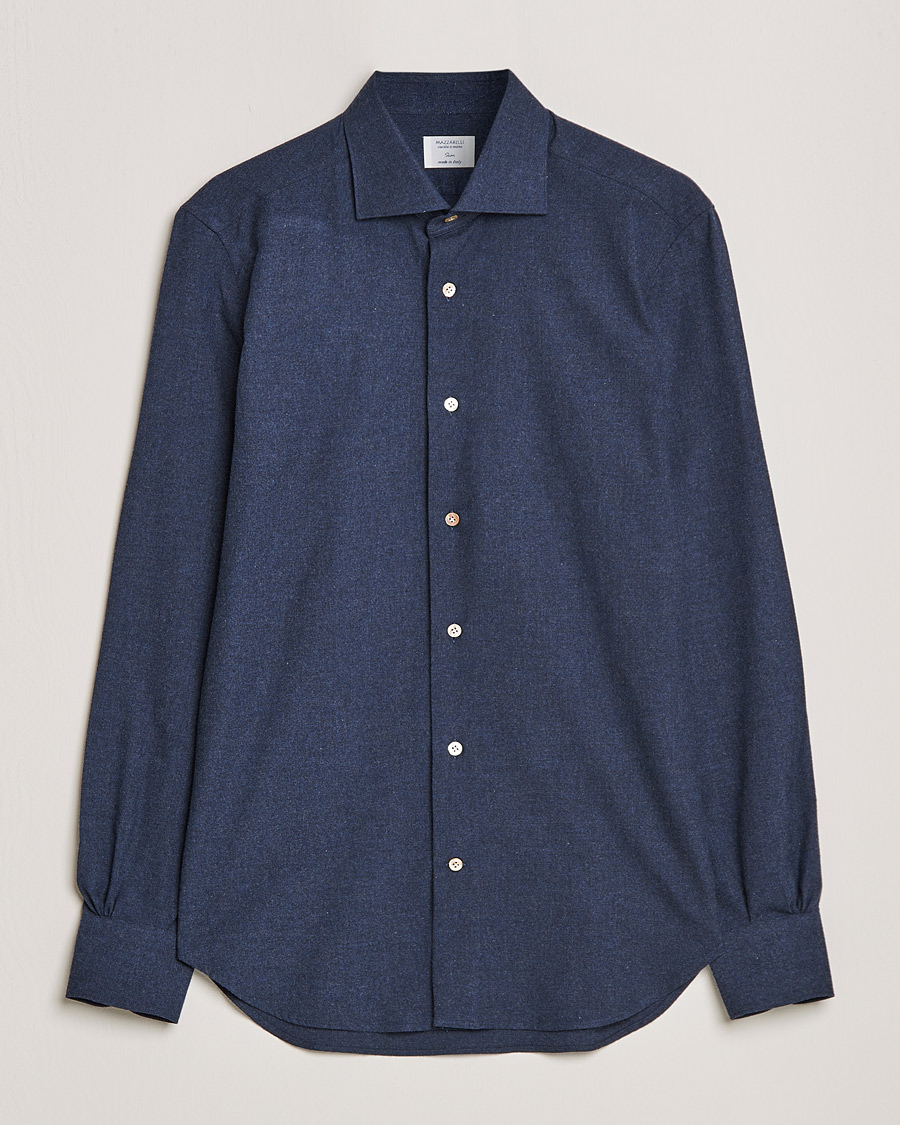 Uomini | Camicie | Mazzarelli | Soft Flannel Shirt Navy