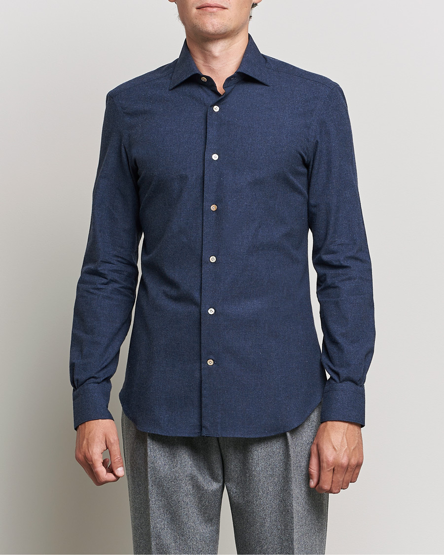 Uomini | Camicie | Mazzarelli | Soft Flannel Shirt Navy