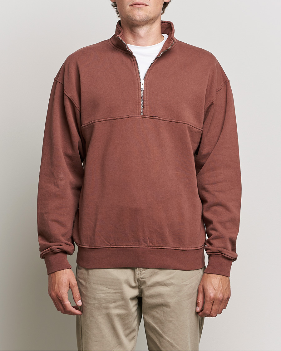 Uomini | Maglieria | Colorful Standard | Classic Organic Half-Zip Cinnamon Brown