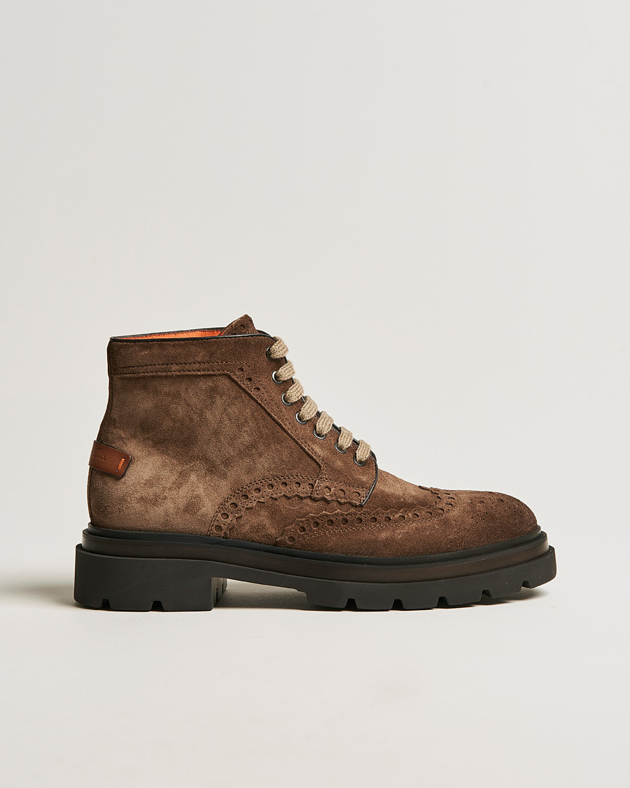 Uomini | Santoni Brogue Winter Boot Dark Brown Suede | Santoni | Brogue Winter Boot Dark Brown Suede