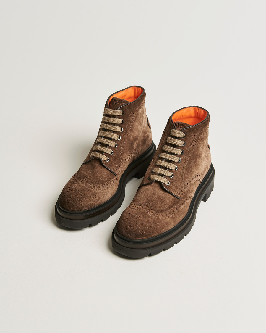 Uomini | Santoni Brogue Winter Boot Dark Brown Suede | Santoni | Brogue Winter Boot Dark Brown Suede