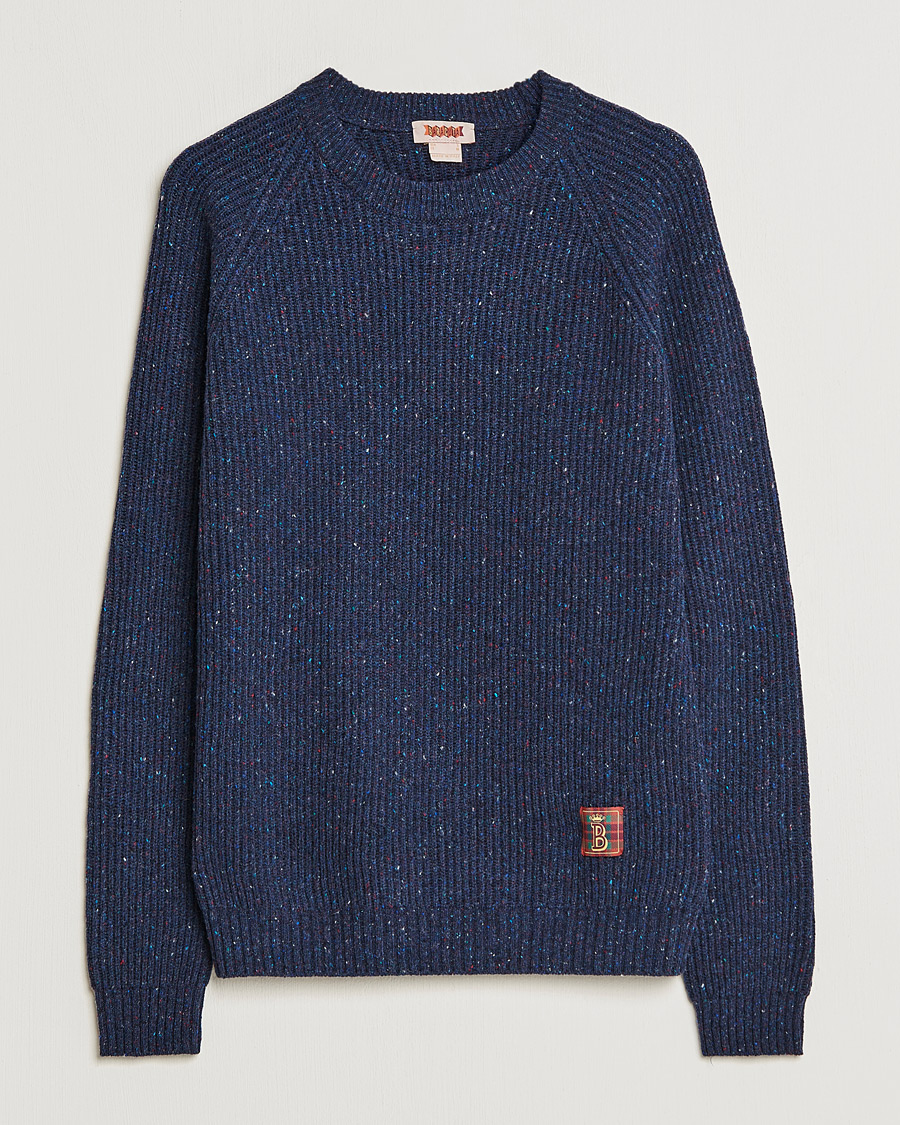 Uomini | Maglieria | Baracuta | Knop Yarn Raglan Crew Neck Dark Navy