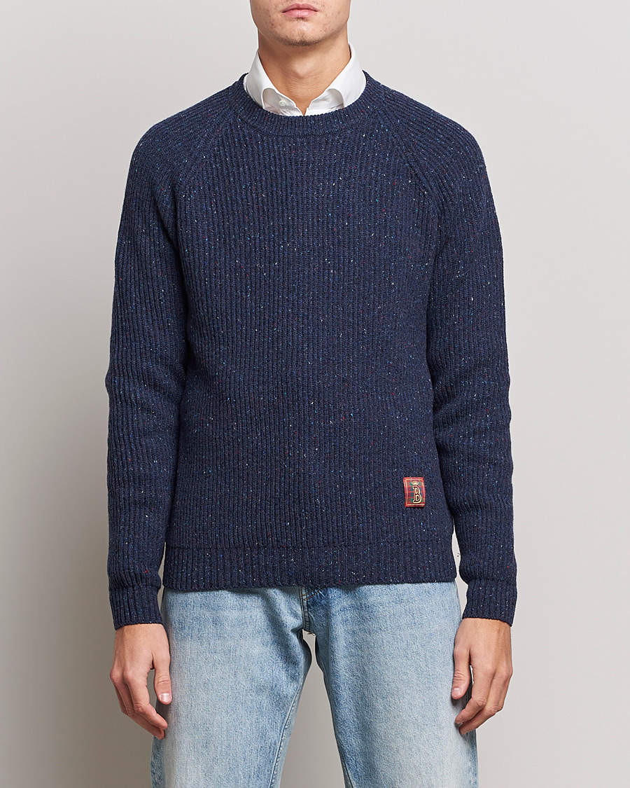 Uomini | Maglieria | Baracuta | Knop Yarn Raglan Crew Neck Dark Navy