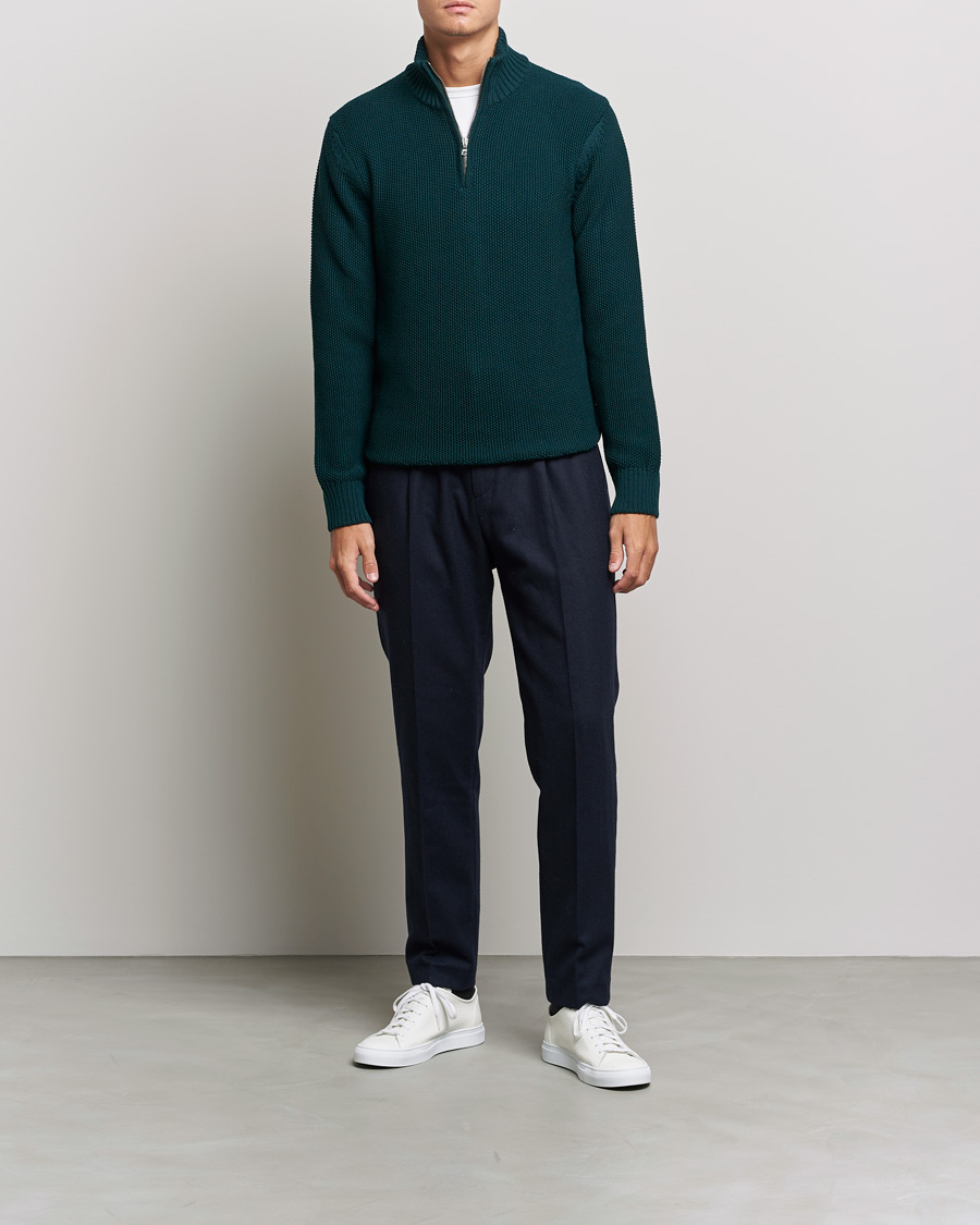 Uomini | Maglieria | Orlebar Brown | Lennard Merino Waffle Half Zip Bristlecone Pine