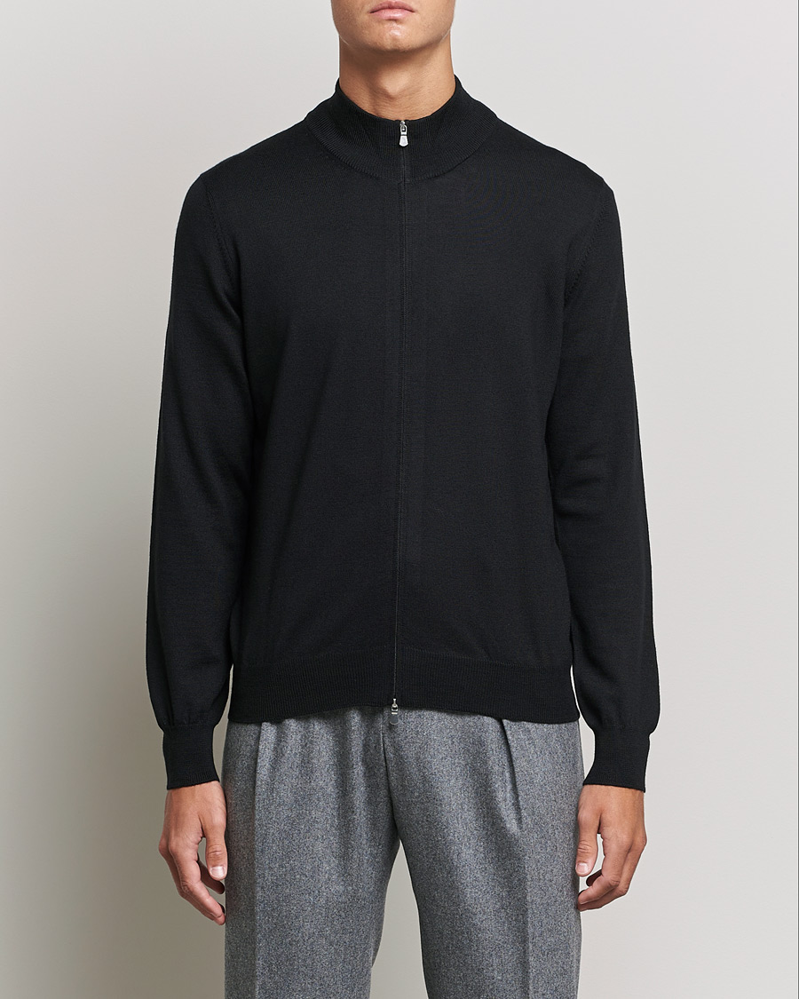 Uomini | Maglieria | Gran Sasso | Merino Fashion Fit Full Zip Black