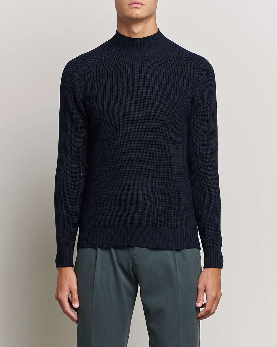 Uomini | Maglieria | Gran Sasso | Rainwool Mock Neck Navy