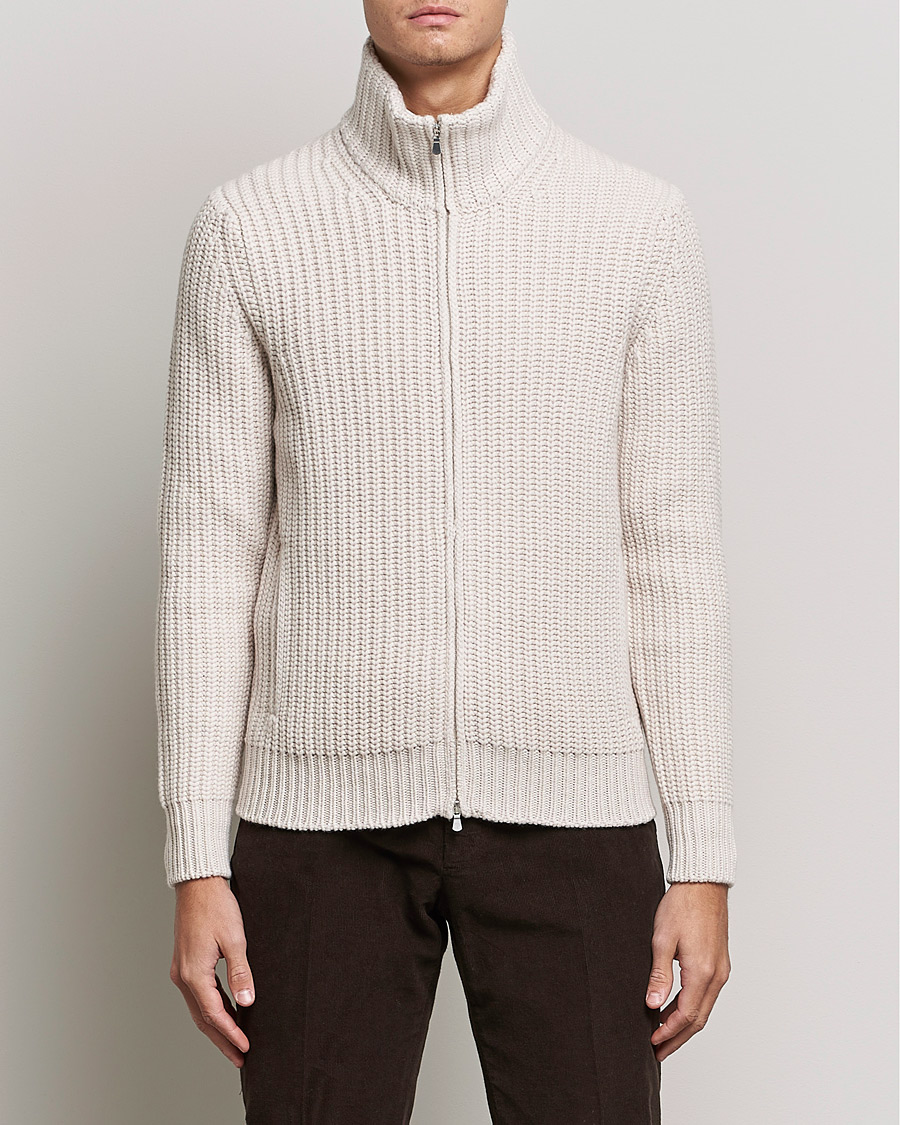 Uomini | Maglieria | Gran Sasso | Heavy Wool/Cashmere Full Zip Beige