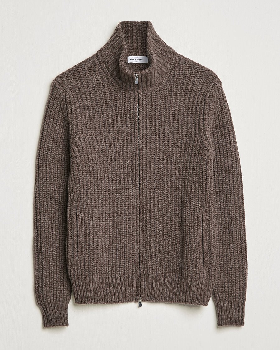 Uomini | Maglieria | Gran Sasso | Heavy Wool/Cashmere Full Zip Brown