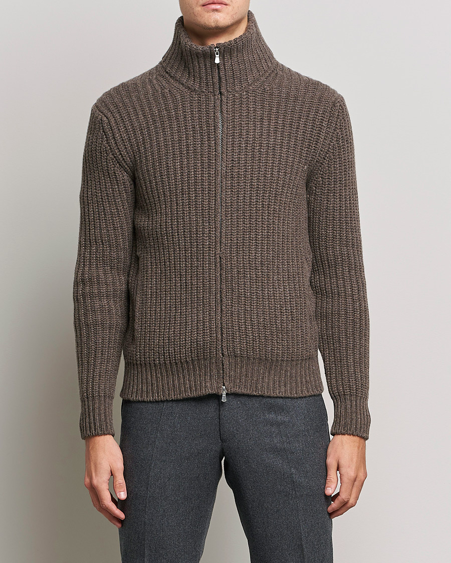 Uomini | Maglieria | Gran Sasso | Heavy Wool/Cashmere Full Zip Brown