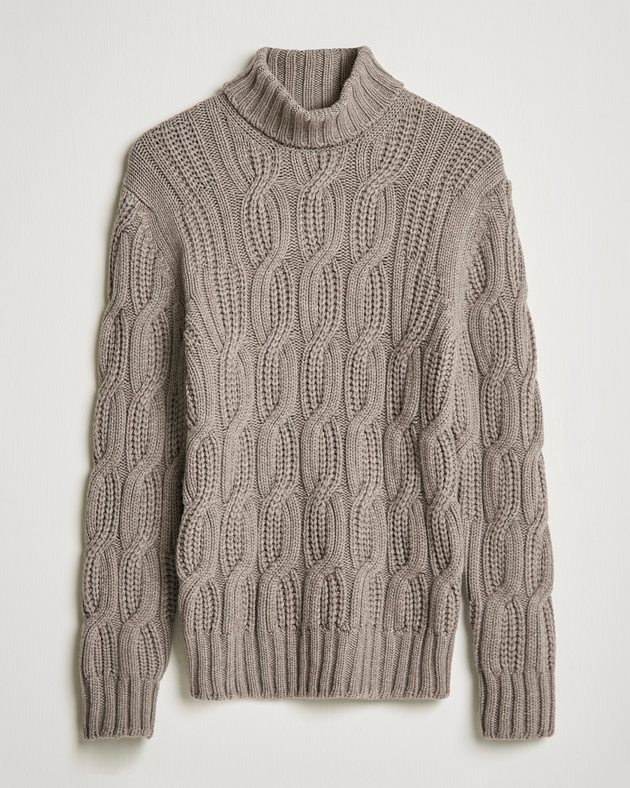 Uomini | Maglieria | Gran Sasso | Cable Knitted Wool/Cashmere Roll Neck Brown