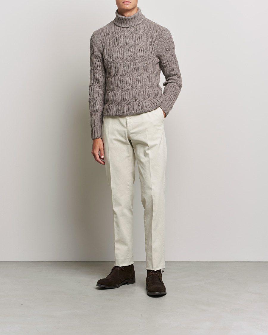 Uomini | Maglieria | Gran Sasso | Cable Knitted Wool/Cashmere Roll Neck Brown