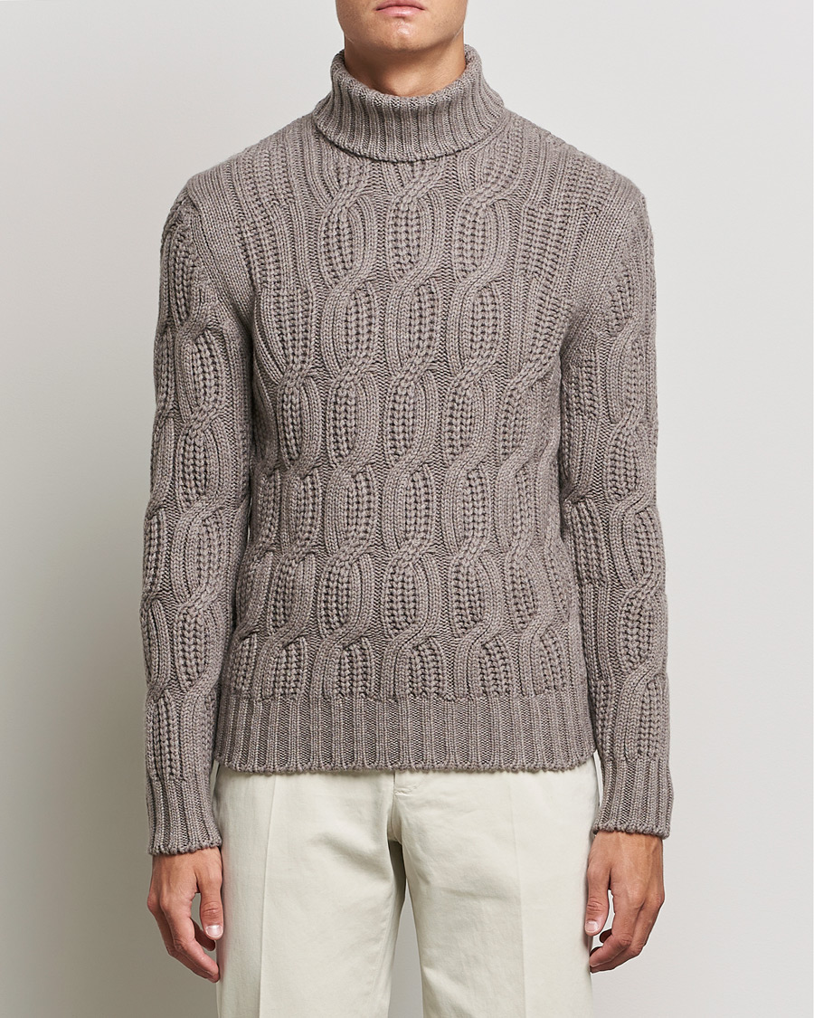 Uomini | Maglieria | Gran Sasso | Cable Knitted Wool/Cashmere Roll Neck Brown