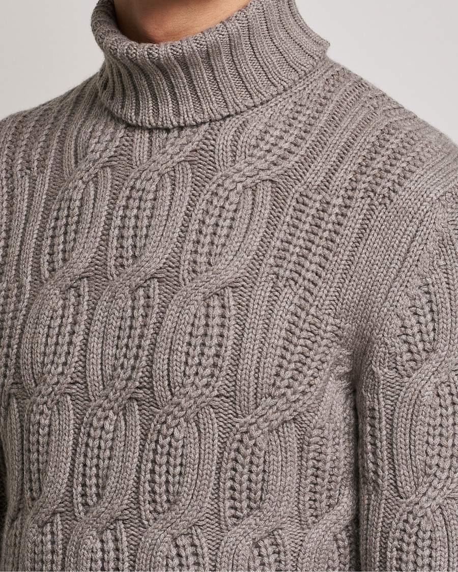 Uomini | Maglieria | Gran Sasso | Cable Knitted Wool/Cashmere Roll Neck Brown