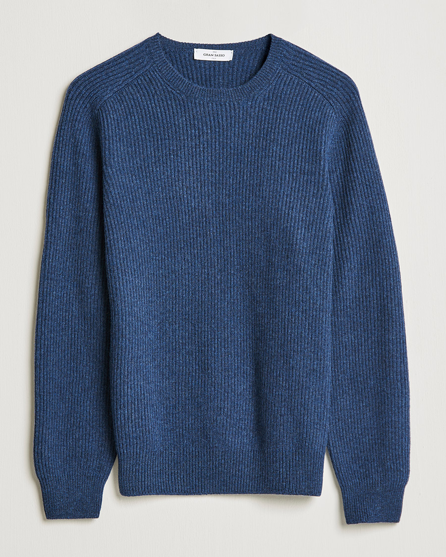 Uomini | Maglieria | Gran Sasso | Knitted Wool/Cashmere Structure Crewneck Navy