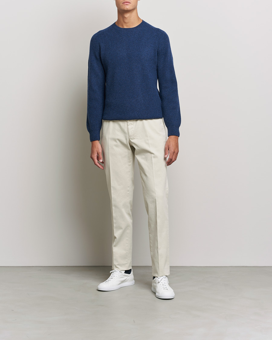 Uomini | Maglieria | Gran Sasso | Knitted Wool/Cashmere Structure Crewneck Navy