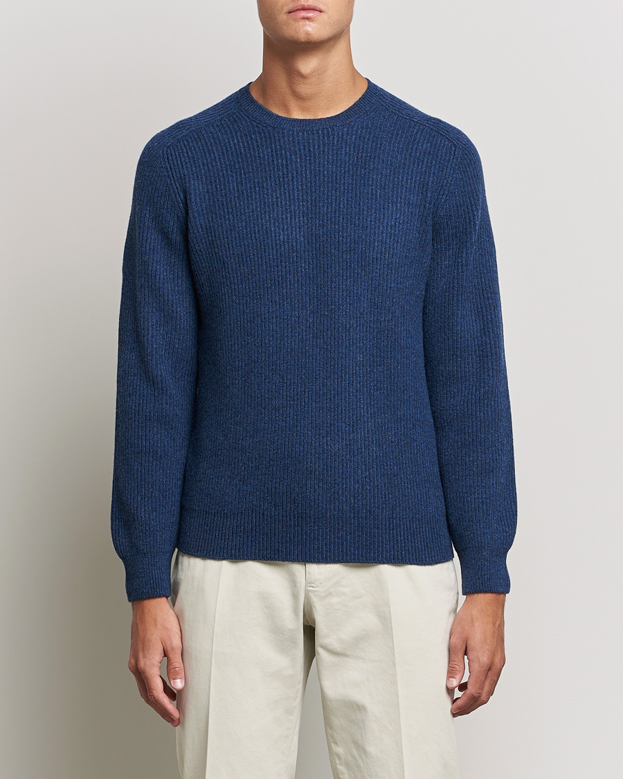 Uomini | Maglieria | Gran Sasso | Knitted Wool/Cashmere Structure Crewneck Navy