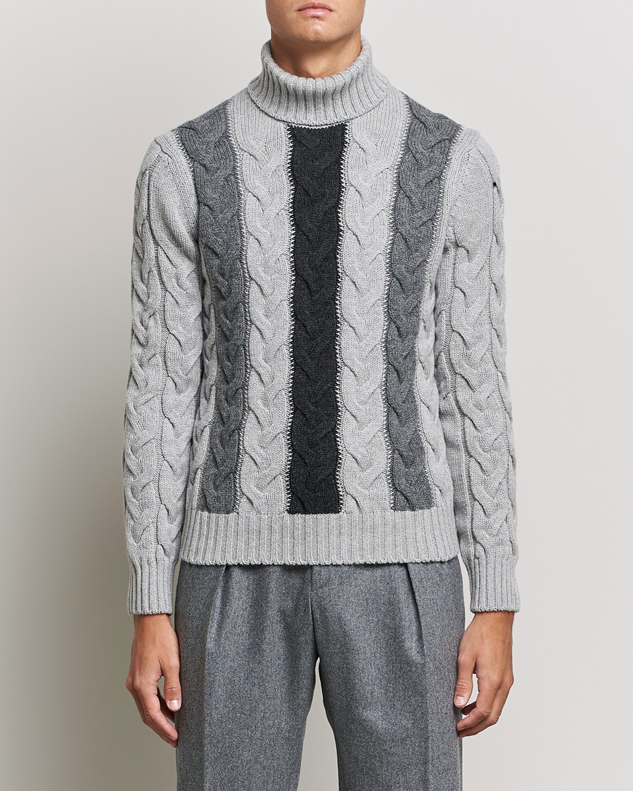 Uomini | Maglieria | Gran Sasso | Cable Knitted Wool Rollneck Grey