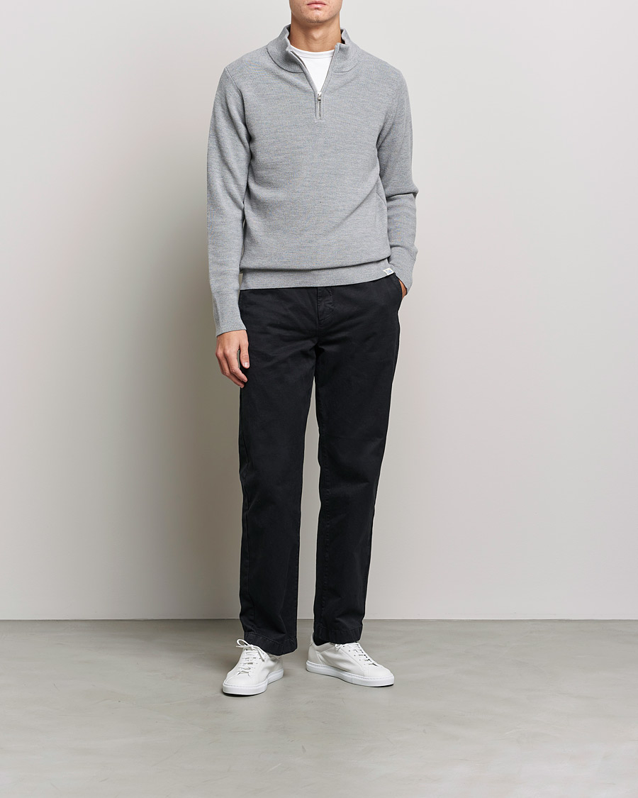 Uomini | Maglieria | Merz b. Schwanen | Merino Wool Half Zip Grey Mel