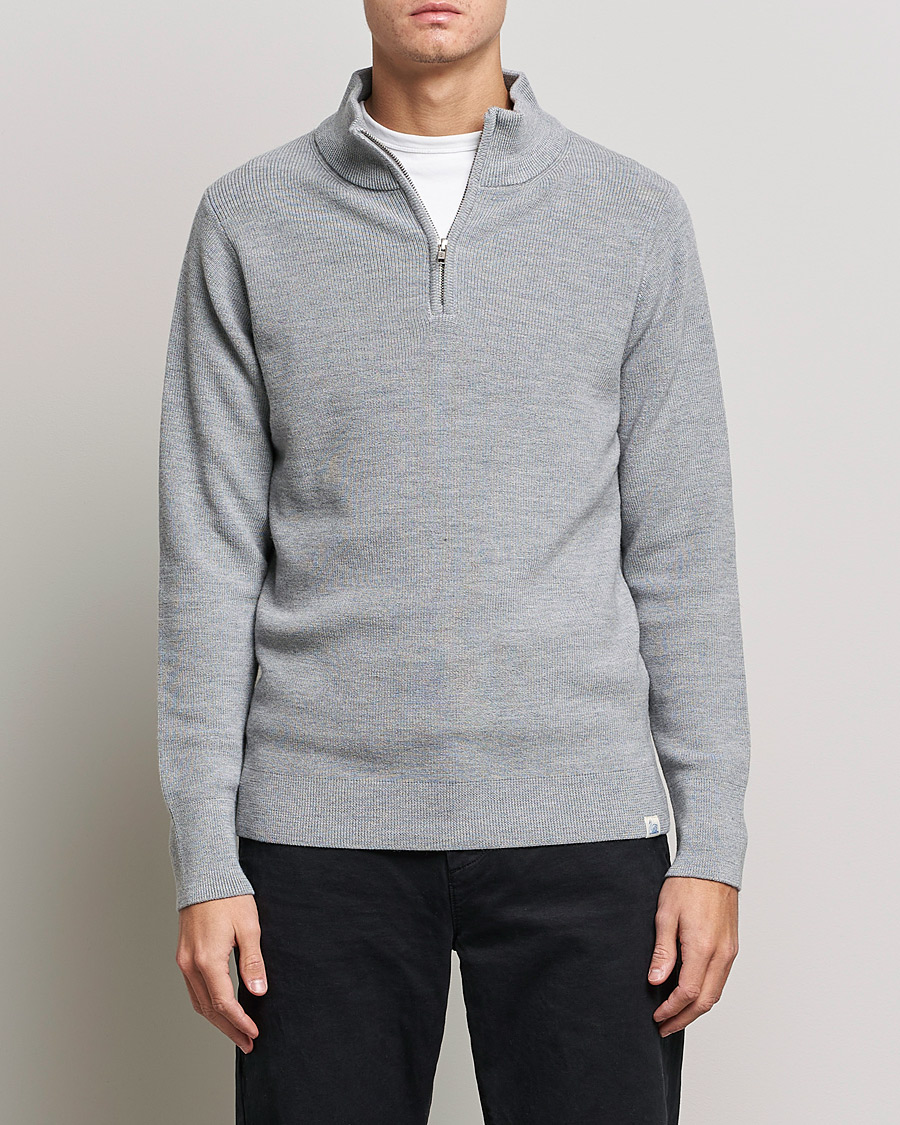 Uomini | Maglieria | Merz b. Schwanen | Merino Wool Half Zip Grey Mel