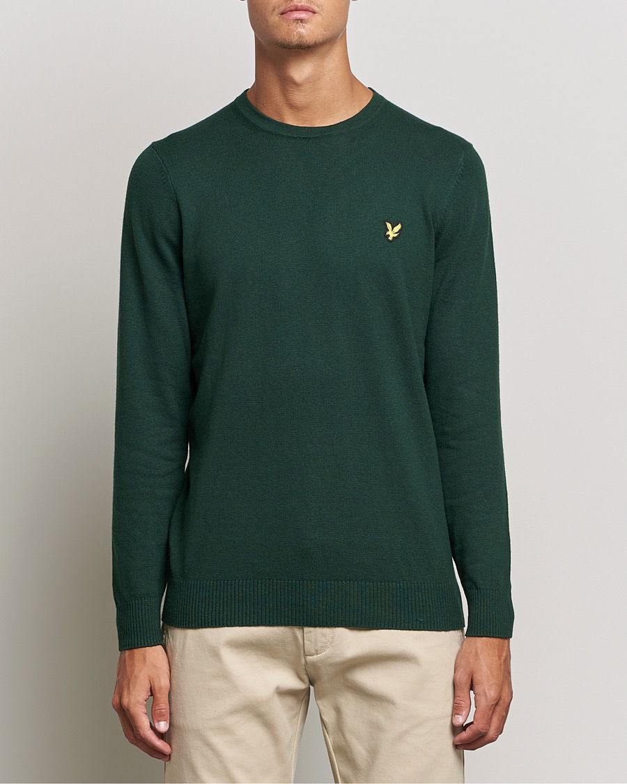 Uomini | Maglieria | Lyle & Scott | Crew Neck Cotton/Merino Jumper Dark Green