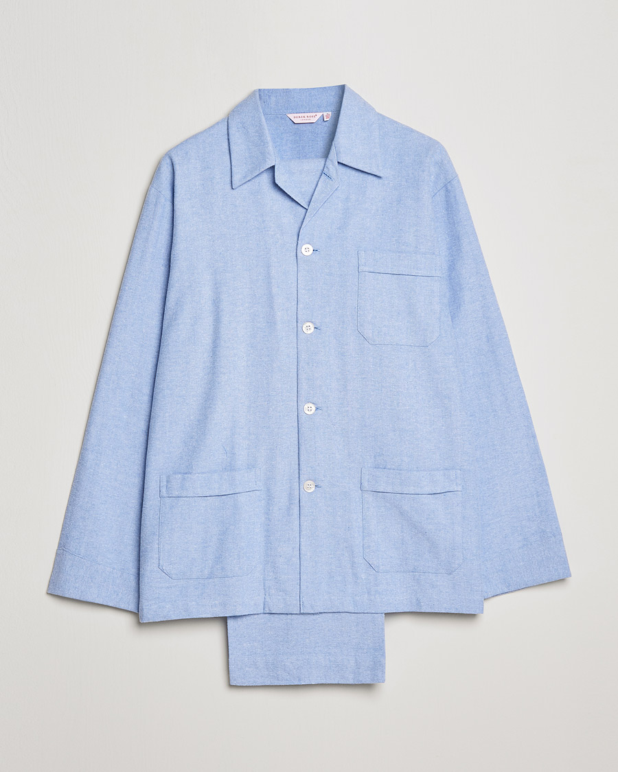 Uomini | Accappatoi & Pigiami | Derek Rose | Brushed Cotton Flannel Herringbone Pyjama Set Blue