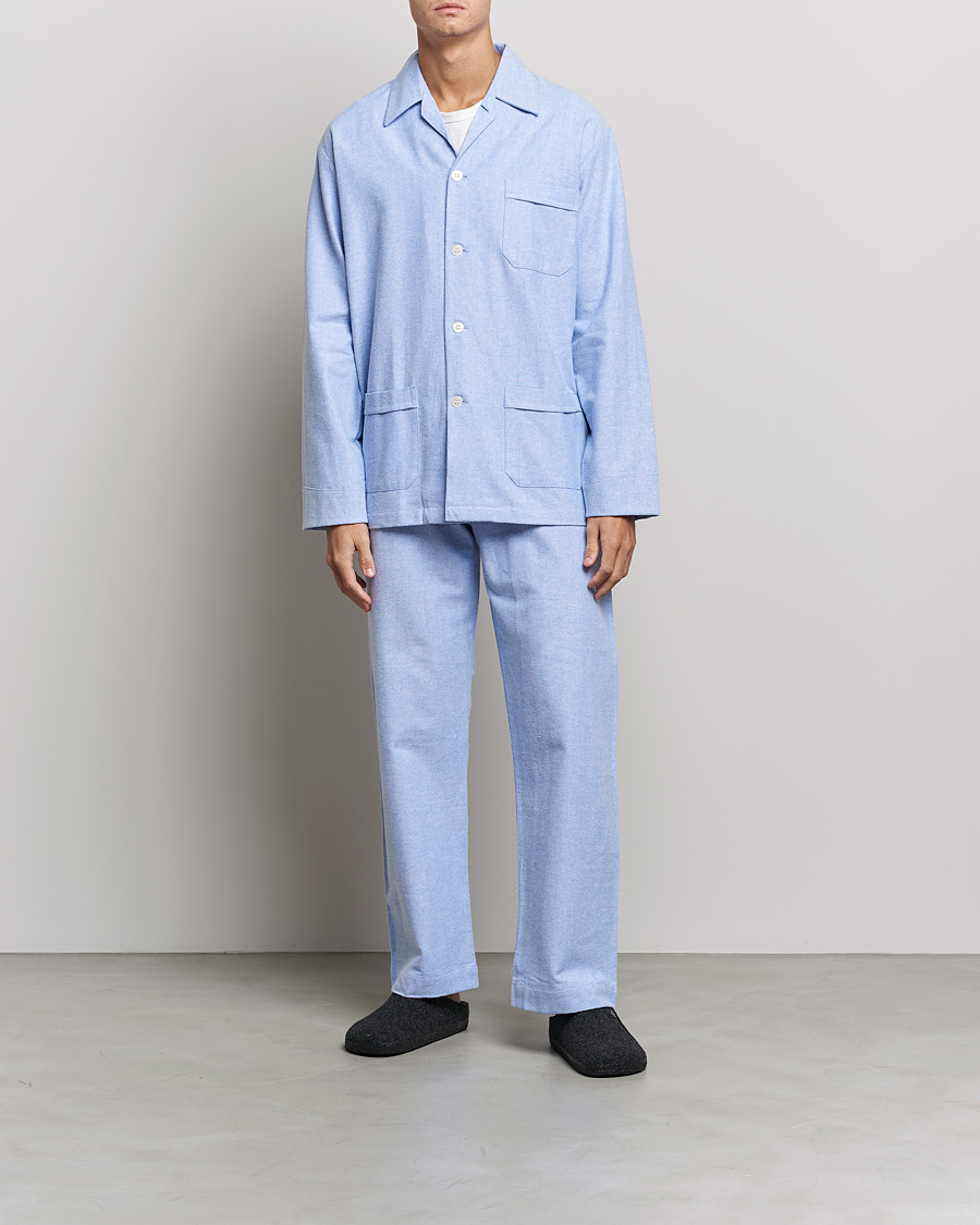 Uomini | Accappatoi & Pigiami | Derek Rose | Brushed Cotton Flannel Herringbone Pyjama Set Blue