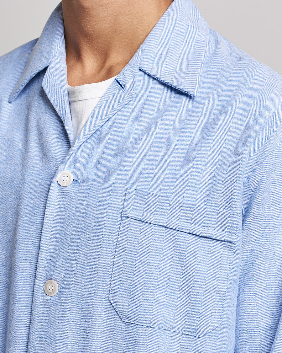 Uomini | Accappatoi & Pigiami | Derek Rose | Brushed Cotton Flannel Herringbone Pyjama Set Blue
